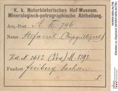 Etiketten zu Stephanit (NHMW-MIN-Ak796)